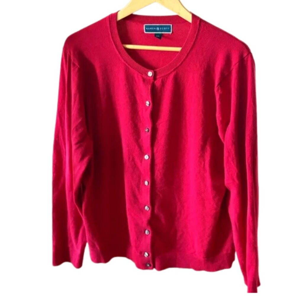 Karen Scott Cherry Red Cardigan Women’s XXL Button Front Sweater